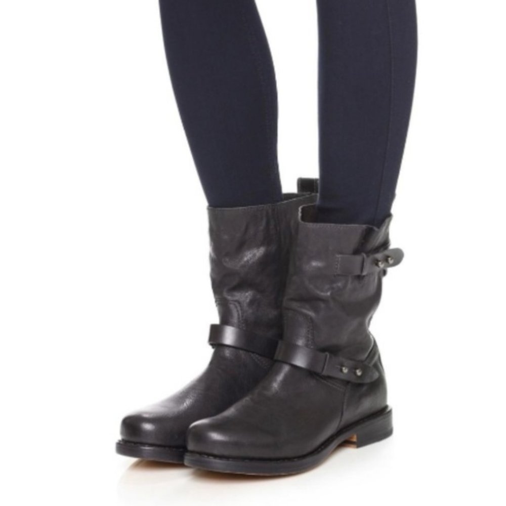 Rag & Bone Harper Brown Leather Moto Boots Size 38